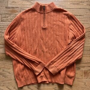 Brooks‎ Brothers 1/4 Zip Scottish Lambswool Sweater Mens 2XL Orange Chunky Knit